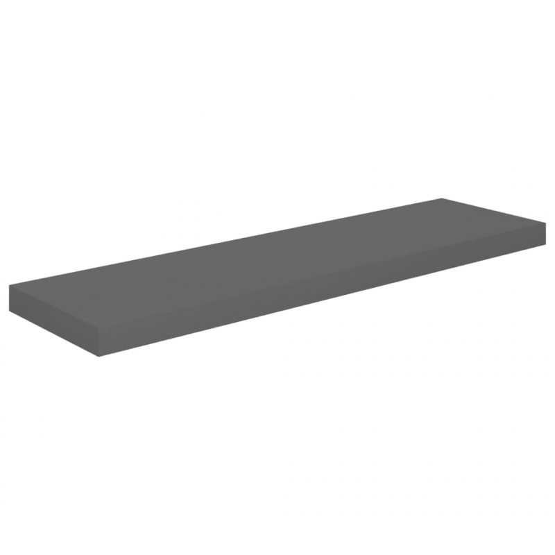 Półki ścienne, 2 szt, wysoki połysk, szare, 90x23,5x3,8 cm, MDF