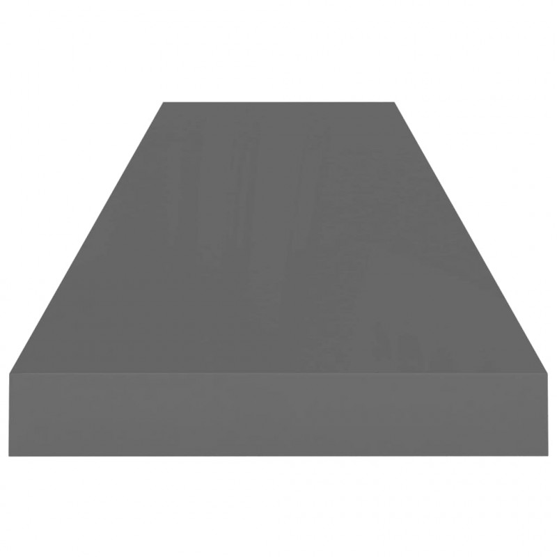 Półki ścienne, 2 szt, wysoki połysk, szare, 90x23,5x3,8 cm, MDF