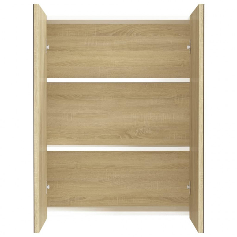 Szafka łazienkowa z lustrem, 60x15x75 cm, MDF, biel i dąb