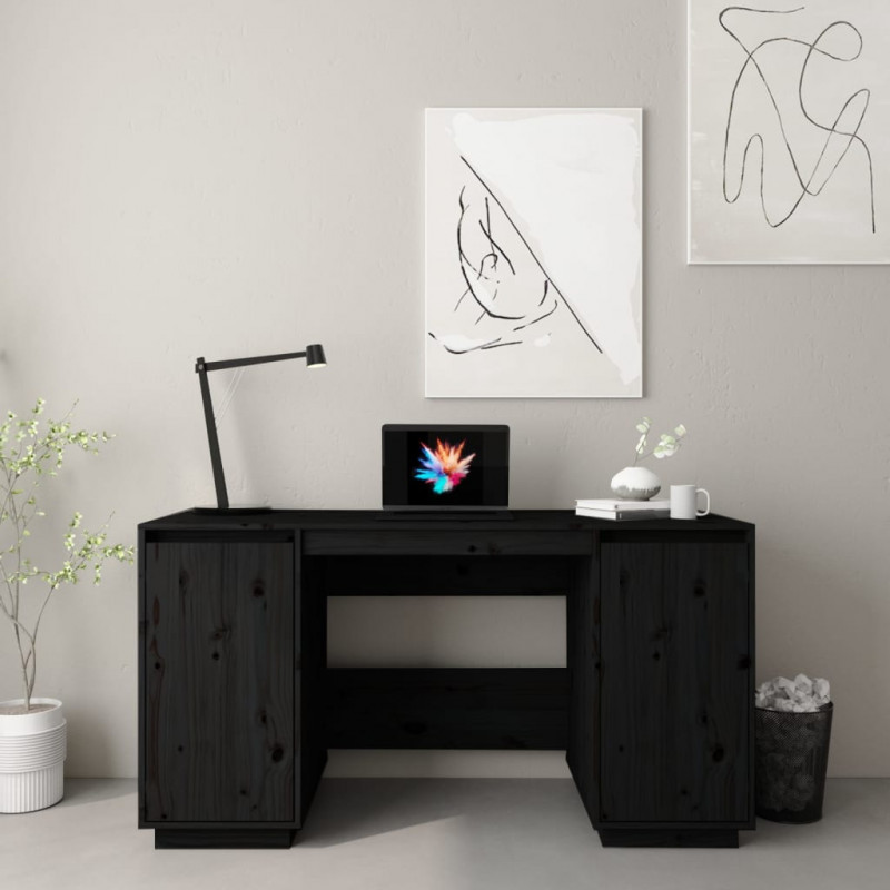 Biurko, czarne, 140x50x75 cm, lite drewno sosnowe