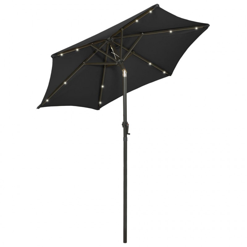 Parasol ogrodowy z LED, czarny, 200x211 cm, aluminium