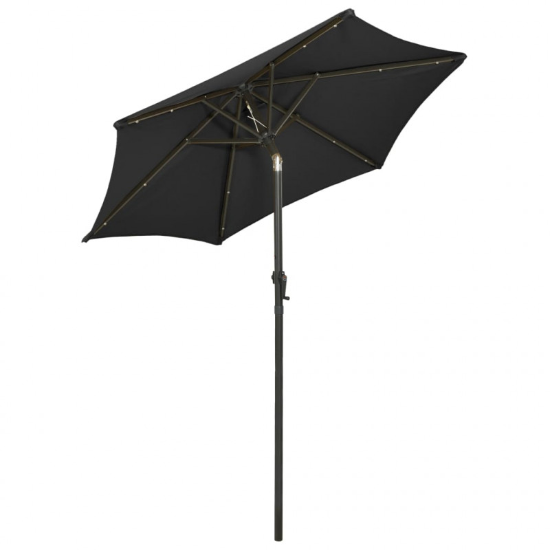 Parasol ogrodowy z LED, czarny, 200x211 cm, aluminium