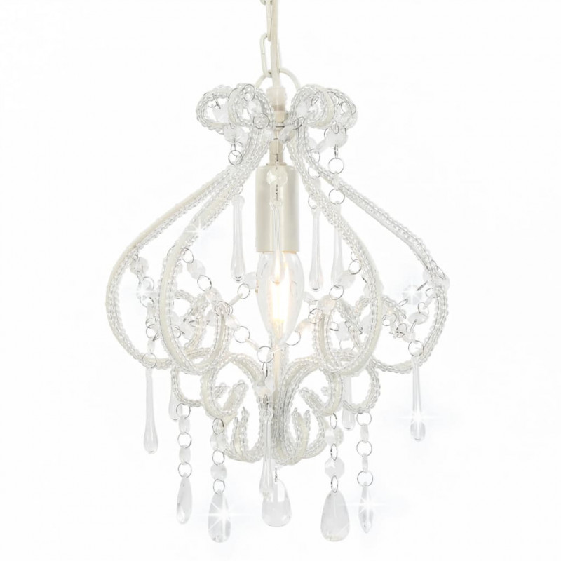 Lampa sufitowa z koralikami, biała, okrągła, E14