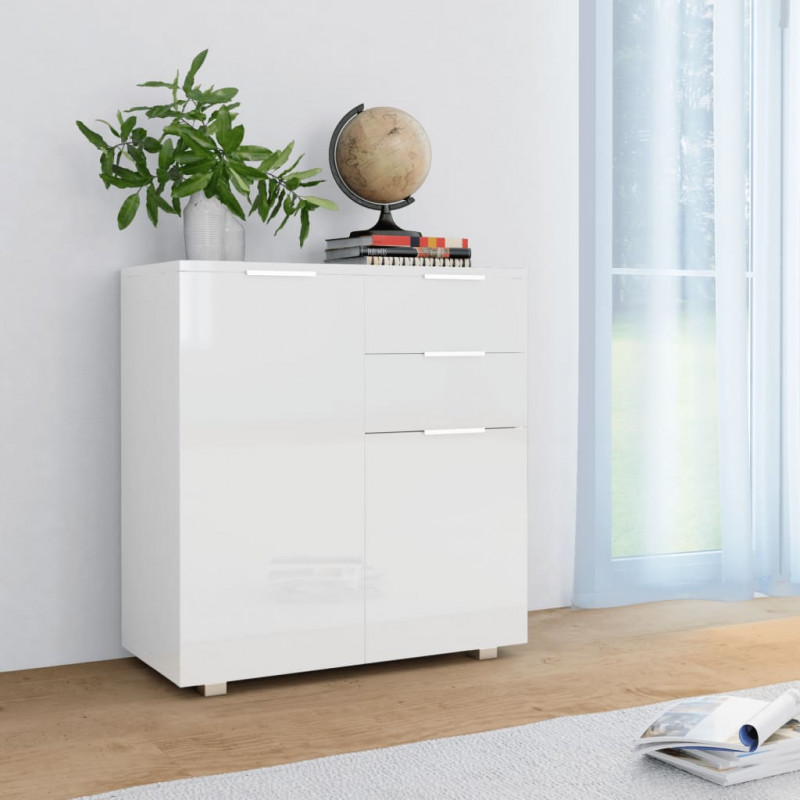 Komoda biała na wysoki połysk, 71 x 35 x 80 cm, płyta wiórowa