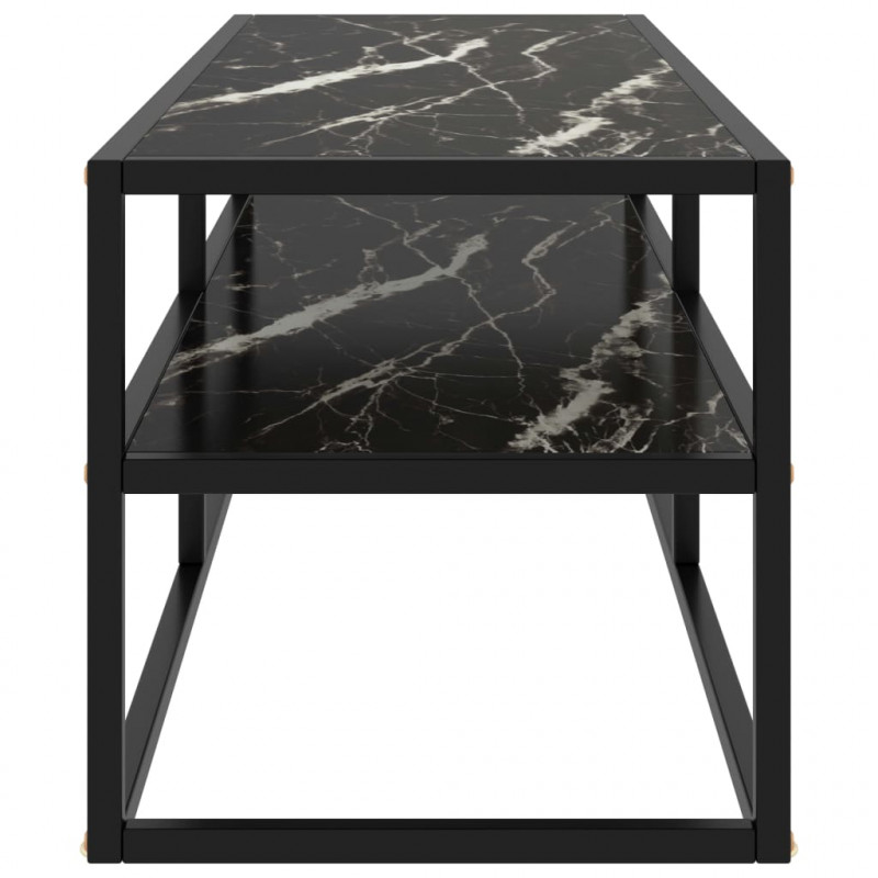 Szafka pod telewizor, czarna z marmurowym szkłem, 120x40x40 cm