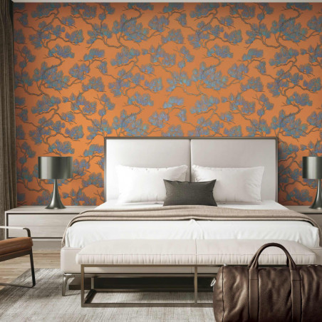 DUTCH WALLCOVERINGS Tapeta z motywem sosny, niebiesko-pomarańczowa