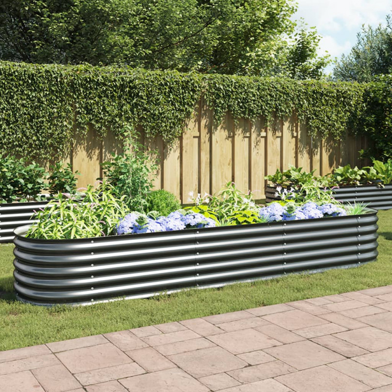 Podwyższona donica z galwanizowanej stali, 320x80x44 cm, szara