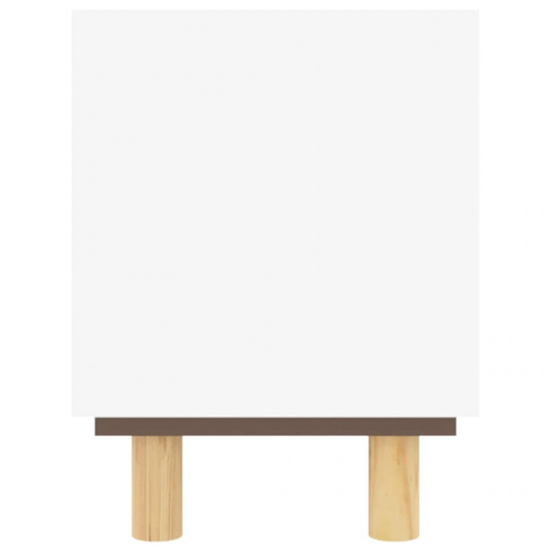 Stolik pod TV, biały, 80x30x40 cm, drewno sosnowe i rattan