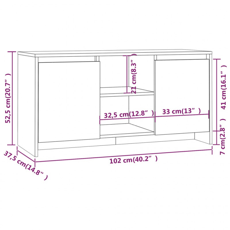 Szafka pod TV, szary dąb sonoma, 102x37,5x52,5 cm