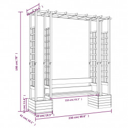 Pergola z ławką i donicami, impregnowane drewno sosnowe