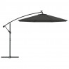 Parasol wiszący z LED i stalowym słupkiem, 300 cm, antracytowy