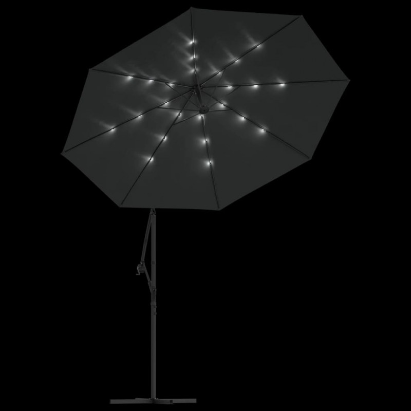 Parasol wiszący z LED i stalowym słupkiem, 300 cm, antracytowy