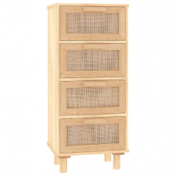 Kredens, brązowa, 40x30x90 cm, lita sosna i naturalny rattan