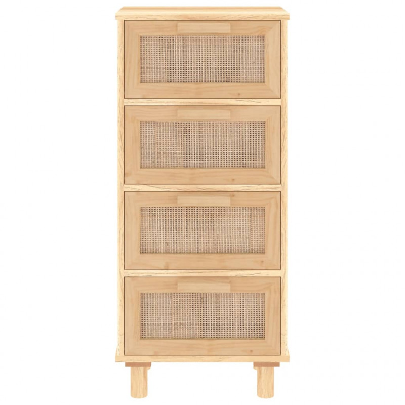 Kredens, brązowa, 40x30x90 cm, lita sosna i naturalny rattan