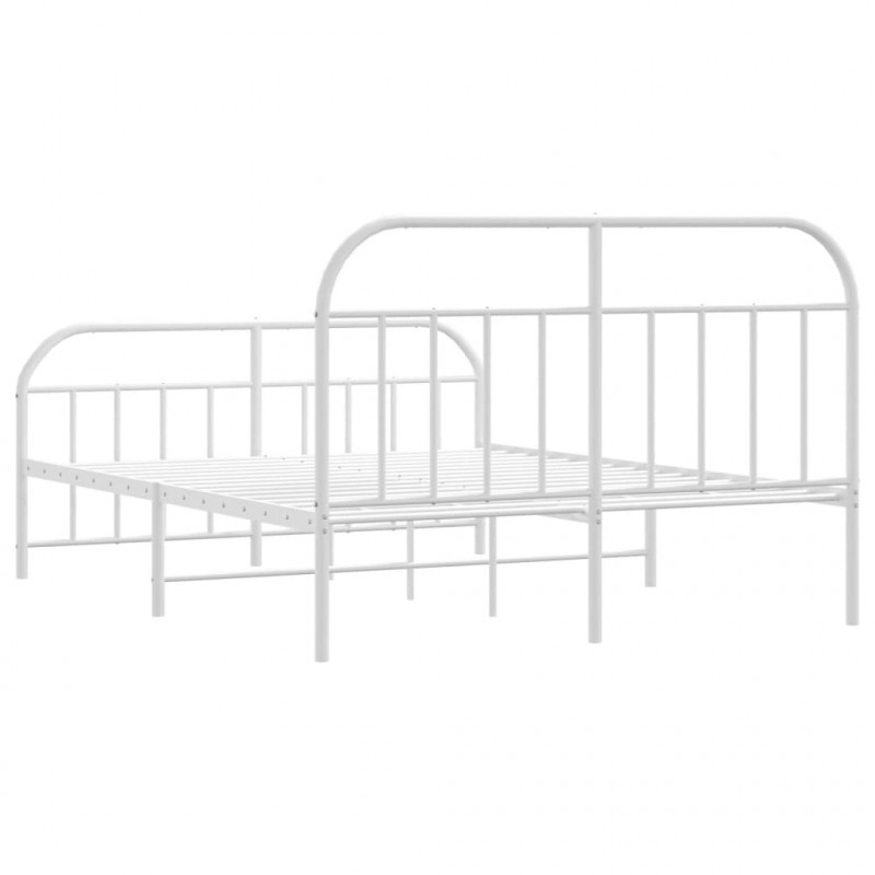Metalowa rama łóżka z wezgłowiem i zanóżkiem, biała, 135x190 cm
