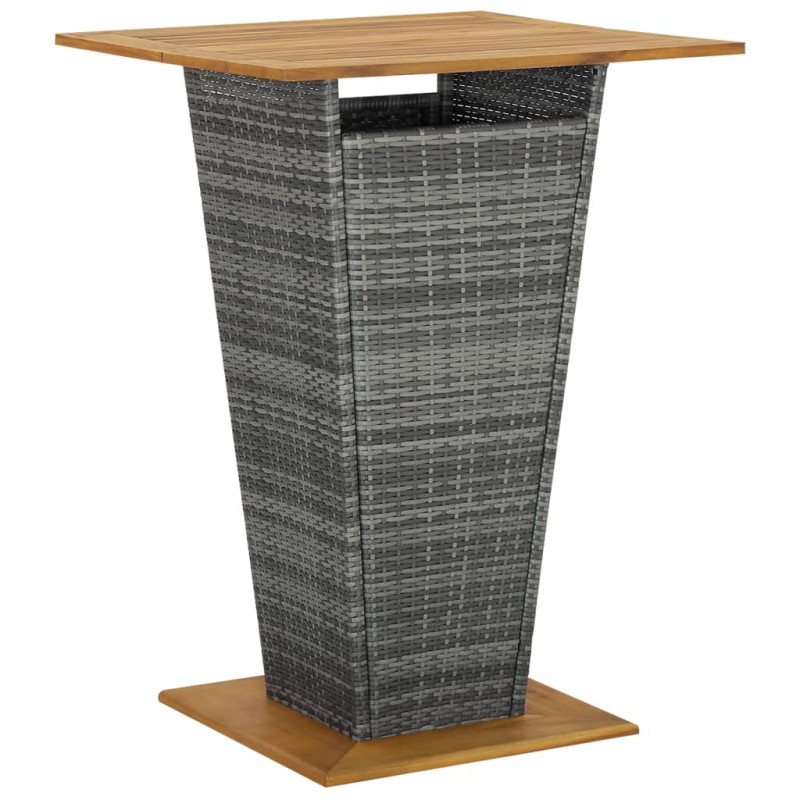 Stolik barowy, szary, 80x80x110 cm, rattan PE i lita akacja