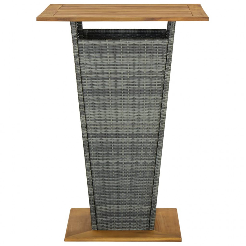 Stolik barowy, szary, 80x80x110 cm, rattan PE i lita akacja