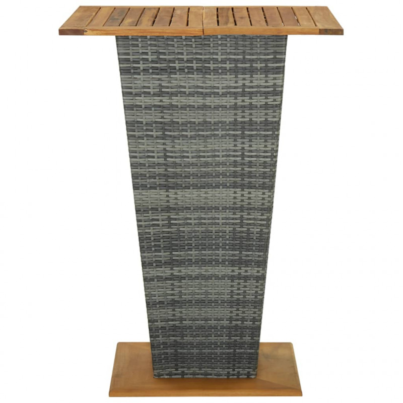 Stolik barowy, szary, 80x80x110 cm, rattan PE i lita akacja