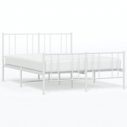Metalowa rama łóżka z wezgłowiem i zanóżkiem, biała, 135x190 cm