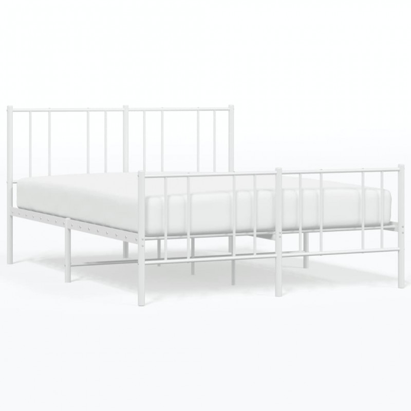 Metalowa rama łóżka z wezgłowiem i zanóżkiem, biała, 135x190 cm