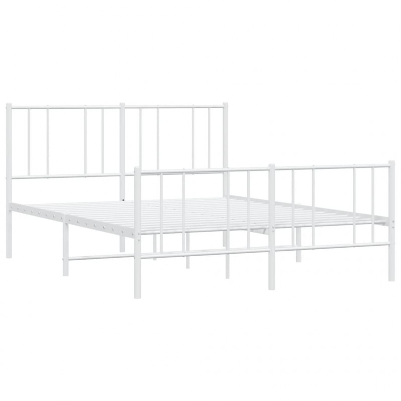 Metalowa rama łóżka z wezgłowiem i zanóżkiem, biała, 135x190 cm