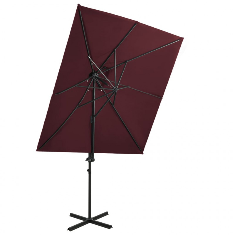 Parasol wiszący z podwójną czaszą, 250x250 cm, bordowy