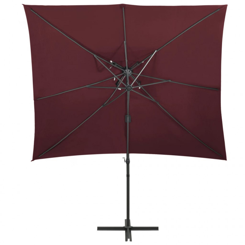 Parasol wiszący z podwójną czaszą, 250x250 cm, bordowy