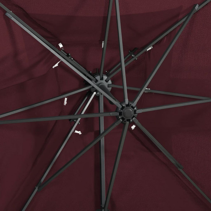 Parasol wiszący z podwójną czaszą, 250x250 cm, bordowy