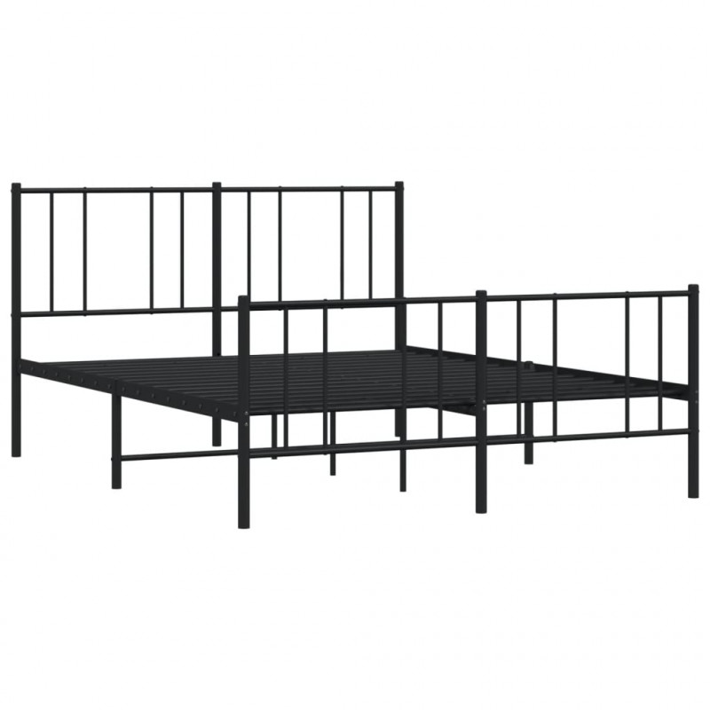Metalowa rama łóżka z wezgłowiem i zanóżkiem, czarna, 135x190cm