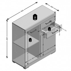 FMD Szafka, 2 drzwiczek i 2 szuflady, 80x34,9x89,9cm, biały i betonowy