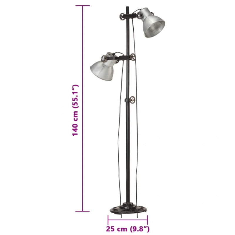 Lampa podłogowa z 2 kloszami, srebrna, E27, żeliwo