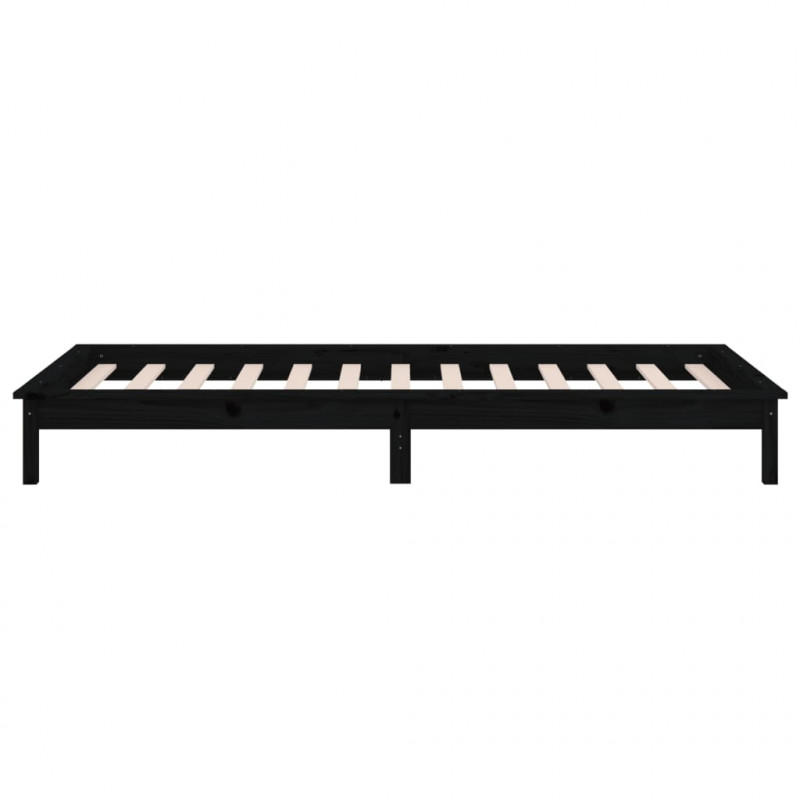 Rama łóżka z LED, czarna, 90x190 cm, pojedyncza, lite drewno