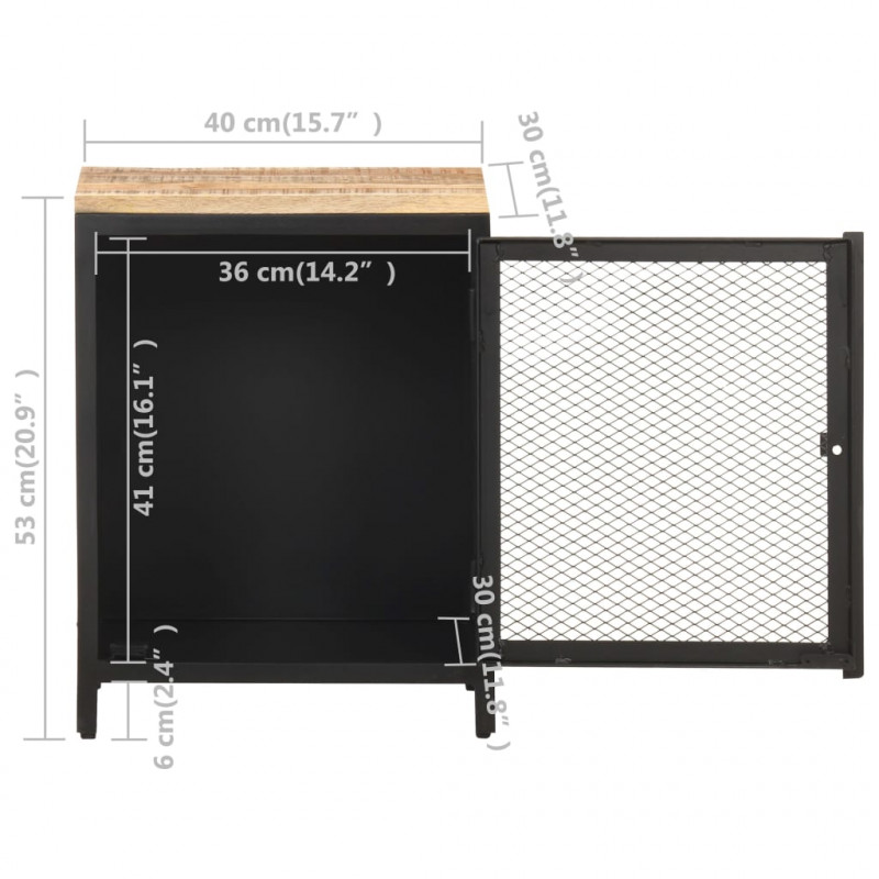 Szafka nocna, 40 x 30 x 53 cm, lite, surowe drewno mango