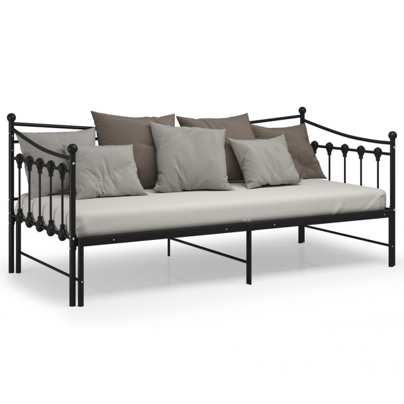 Sofa z wysuwaną ramą łóżka, czarna, metalowa, 90x200 cm