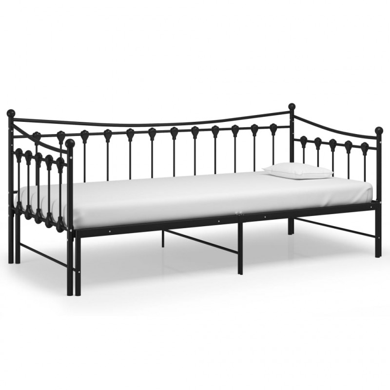 Sofa z wysuwaną ramą łóżka, czarna, metalowa, 90x200 cm