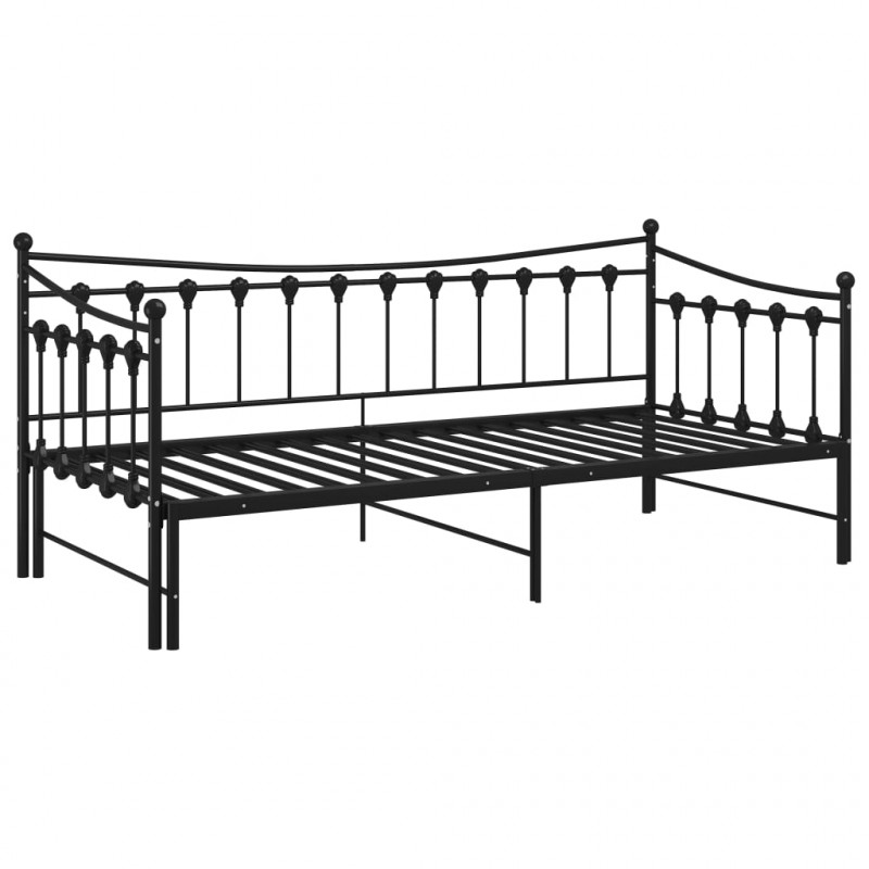 Sofa z wysuwaną ramą łóżka, czarna, metalowa, 90x200 cm