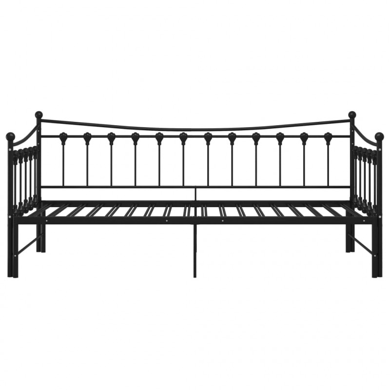 Sofa z wysuwaną ramą łóżka, czarna, metalowa, 90x200 cm