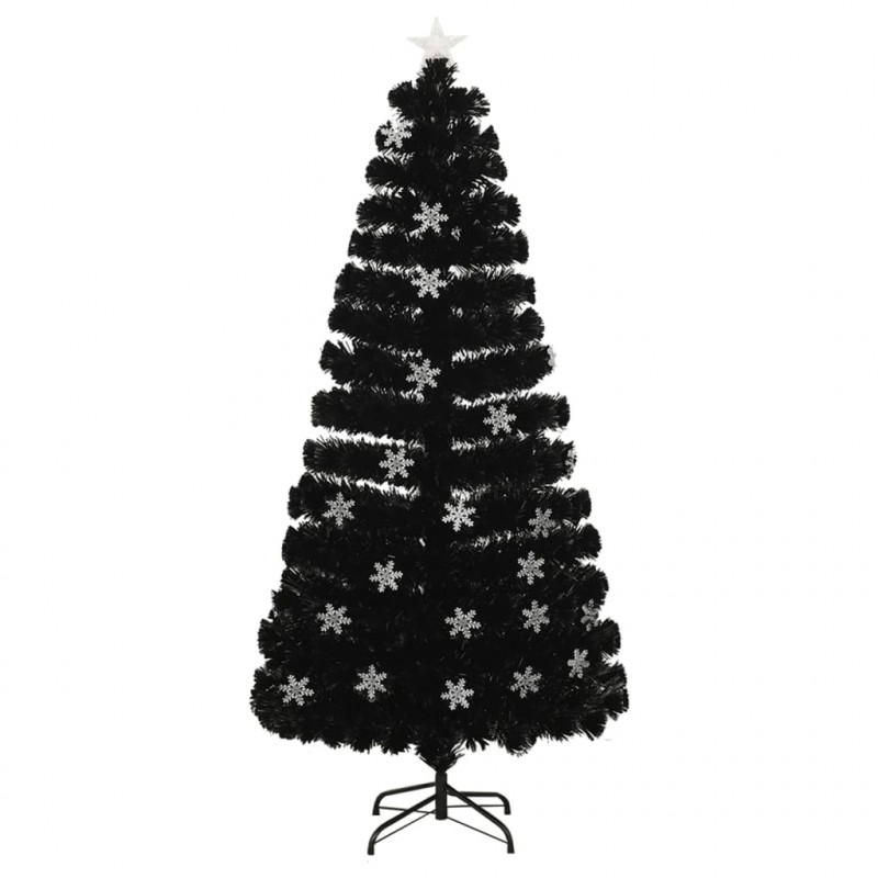 Choinka ze śnieżynkami LED, czarna, 150 cm, światłowodowa