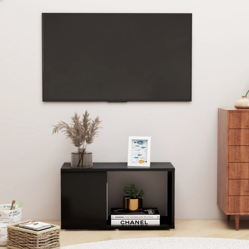 Szafka pod TV, czarna, 60x24x32 cm, materiał drewnopochodny