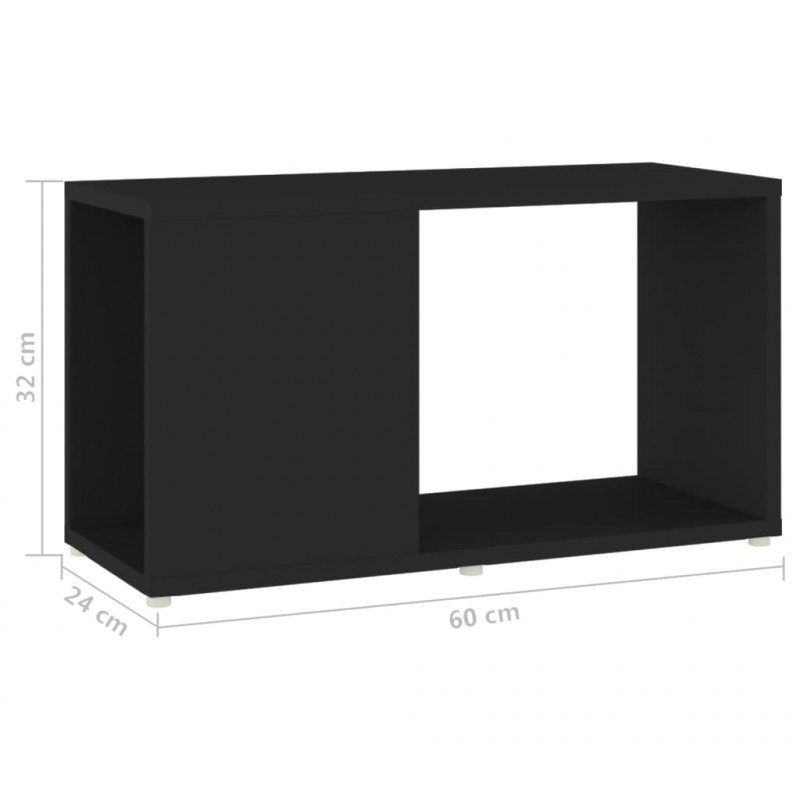 Szafka pod TV, czarna, 60x24x32 cm, materiał drewnopochodny