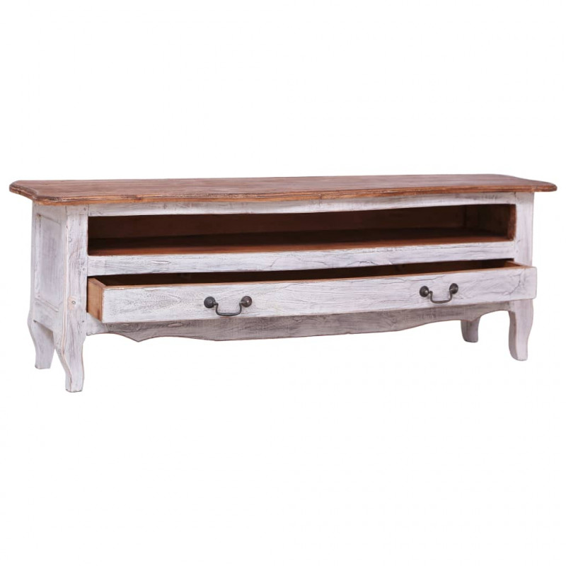 Szafka pod TV, 120x30x40 cm, biała, lity mahoń