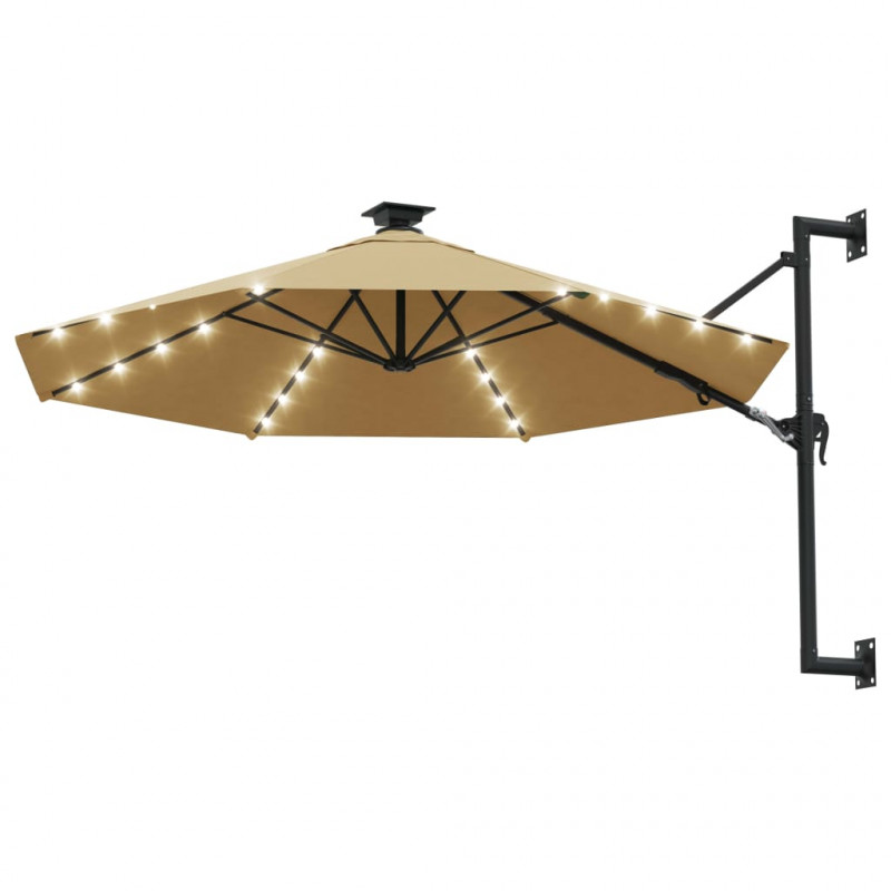 Parasol ogrodowy z LED, ścienny, 300 cm, taupe