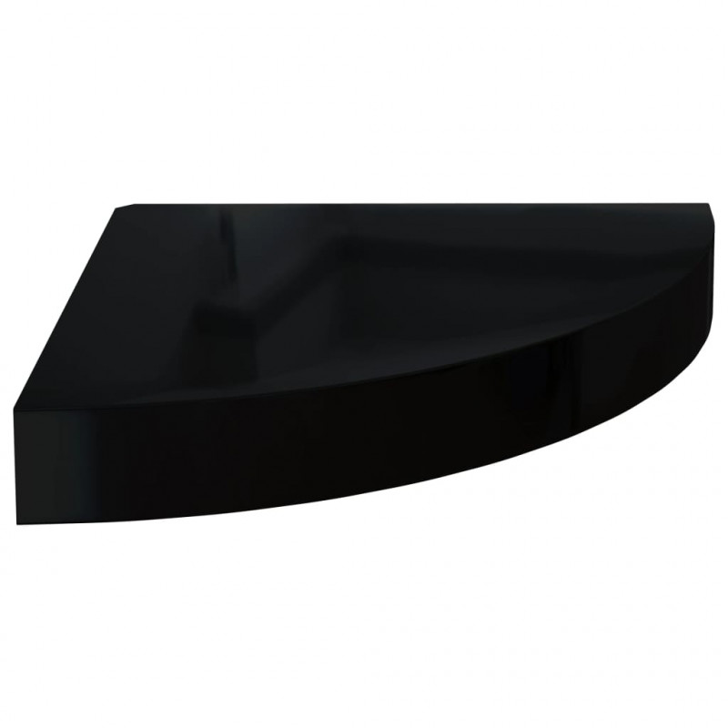 Narożne półki ścienne, 4 szt., połysk, czarne, 25x25x3,8cm, MDF