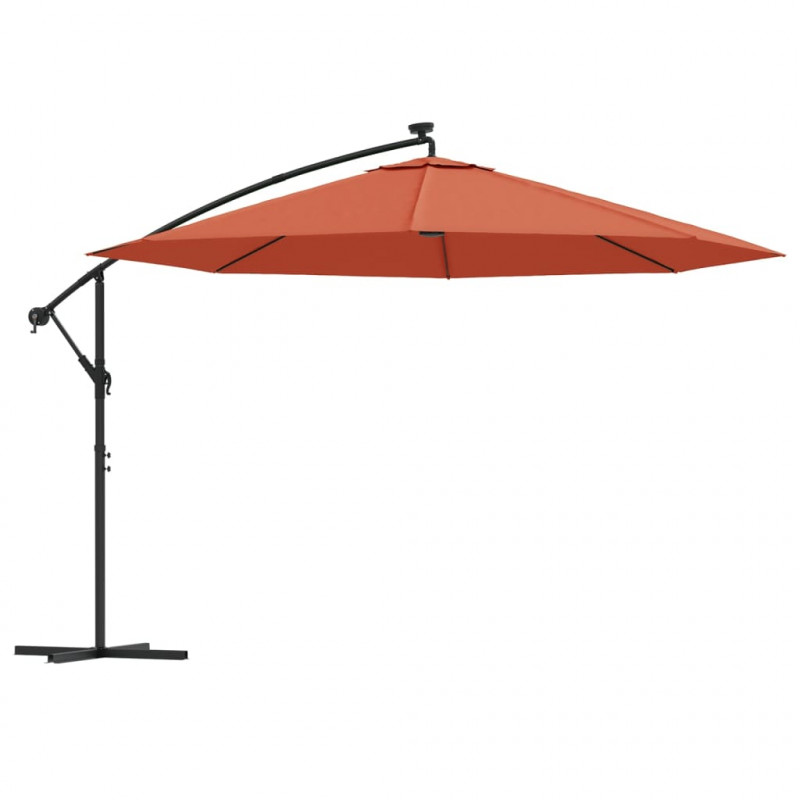 Parasol ogrodowy z LED, wiszący, terakota, 350 cm