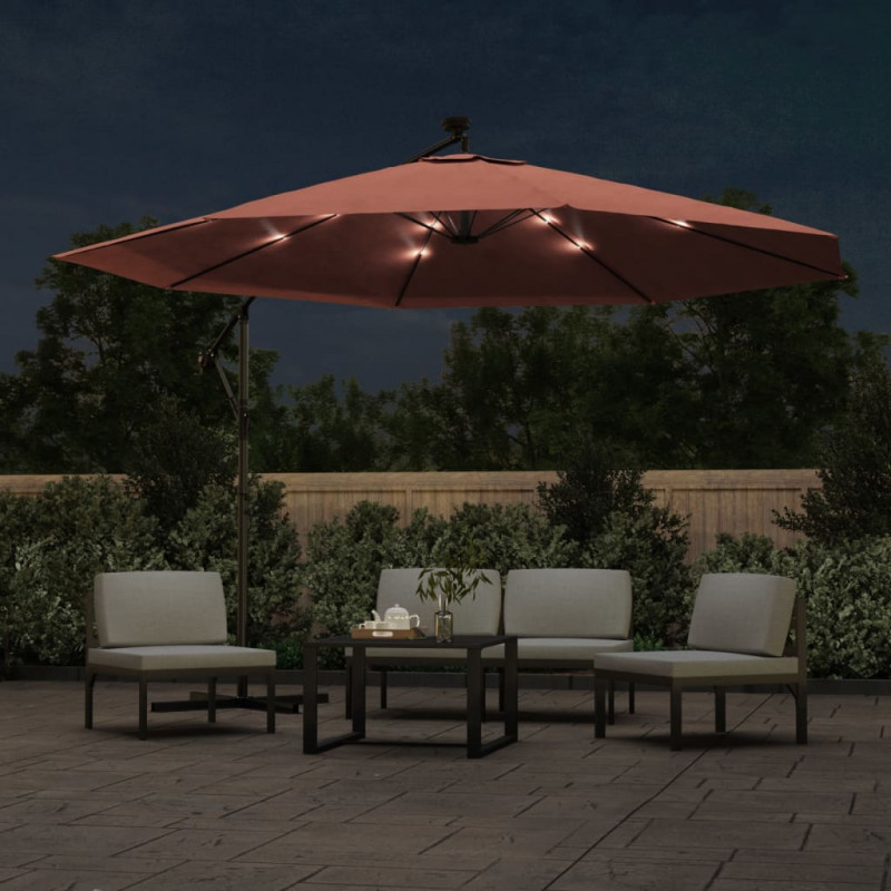 Parasol ogrodowy z LED, wiszący, terakota, 350 cm