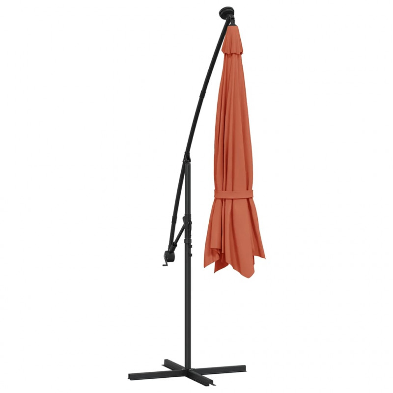 Parasol ogrodowy z LED, wiszący, terakota, 350 cm