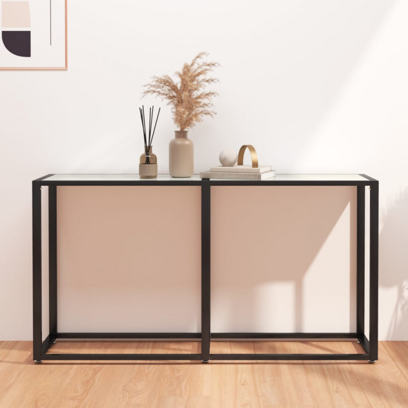 Konsola, biały marmur, 140x35x75,5 cm, szkło hartowane