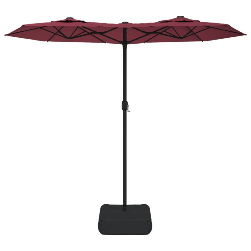 Podwójny parasol ogrodowy z LED, bordowy, 316x240 cm