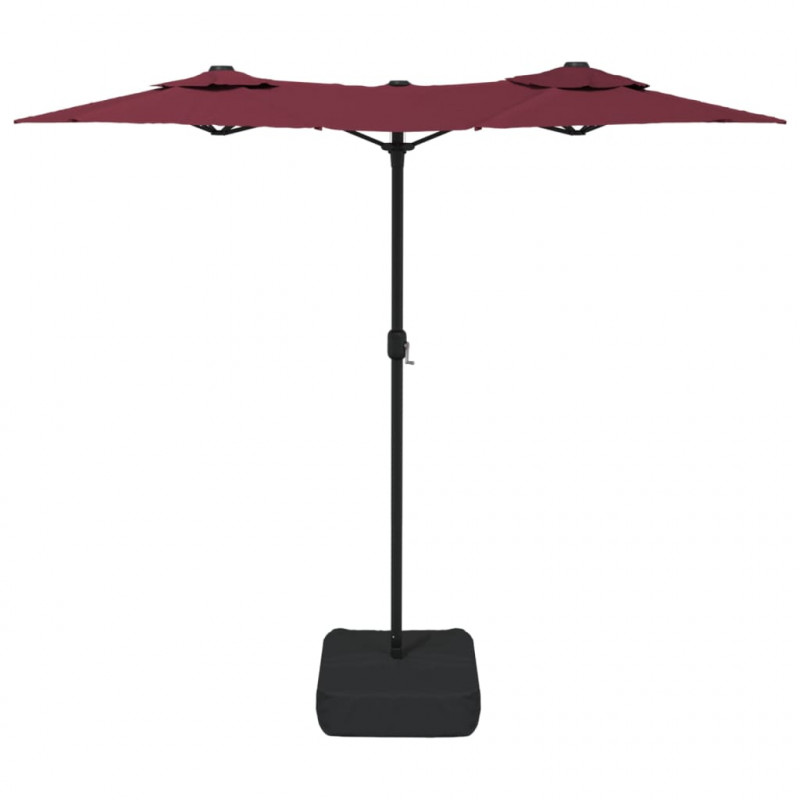 Podwójny parasol ogrodowy z LED, bordowy, 316x240 cm