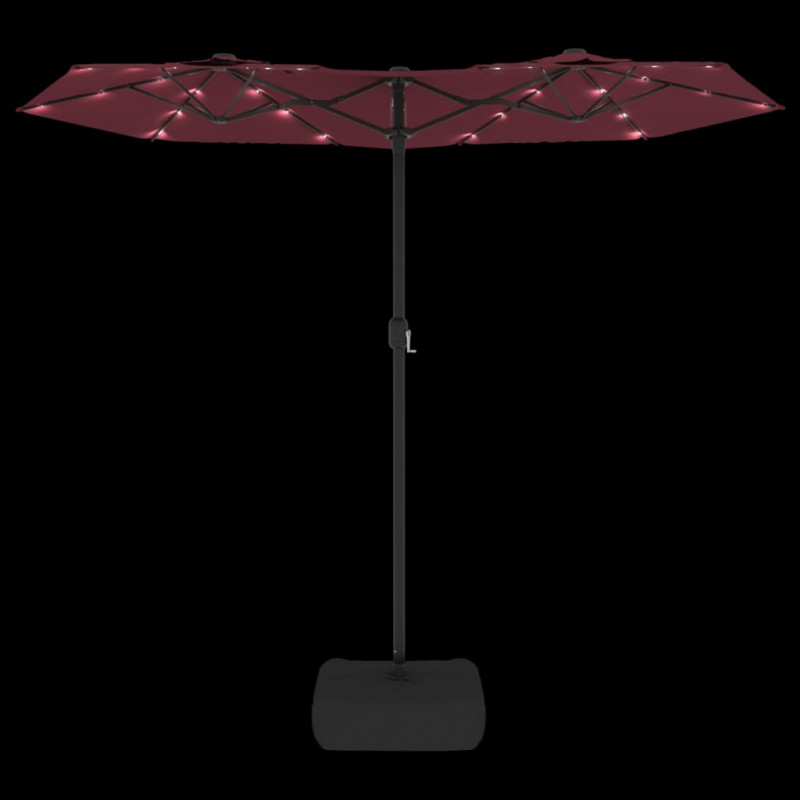 Podwójny parasol ogrodowy z LED, bordowy, 316x240 cm